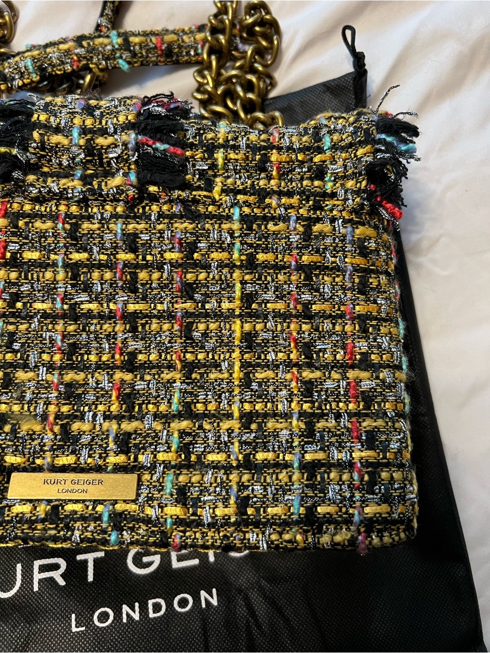 Kurt Geiger London Mayfair Tweed Multi Color Chain-Detail Shoulder Bag - Picture 7 of 13